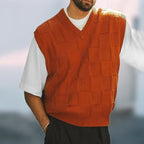 Knit Sweater Vest V-Neck Textured Sleeveless Men's – Casual, Office · Faylori