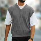 Knit Sweater Vest V-Neck Textured Sleeveless Men's – Casual, Office · Faylori