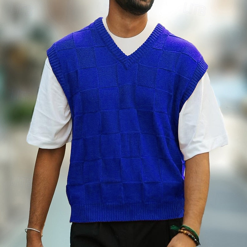 Knit Sweater Vest V-Neck Textured Sleeveless Men's – Casual, Office · Faylori