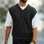 Knit Sweater Vest V-Neck Textured Sleeveless Men's – Casual, Office · Faylori