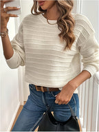 Knit Sweater Women's Bow-Back V-Neck Long Sleeve Pullover – Casual, Office, Holiday, Gift