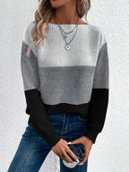 Knit Sweater Women's Color Block Boat Neck Long Sleeve Pullover – Casual, Office, Gift
