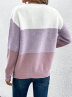 Knit Sweater Women's Color Block Boat Neck Long Sleeve Pullover – Casual, Office, Gift