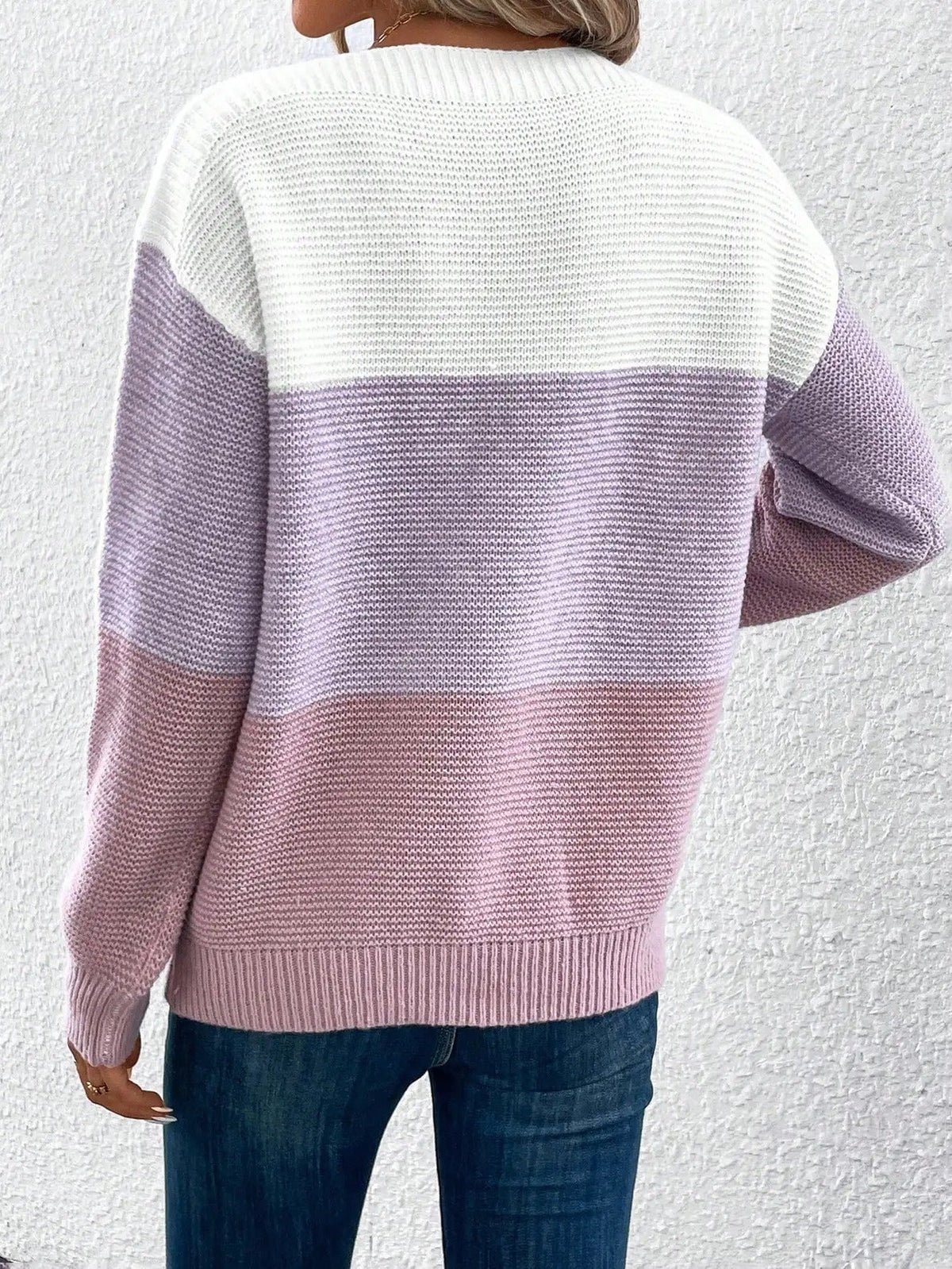Knit Sweater Women's Color Block Boat Neck Long Sleeve Pullover – Casual, Office, Gift