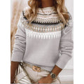 Knit Sweater Women's Fair Isle Pattern Long Sleeve Pullover Blue – Casual, Office, Holiday, Gift