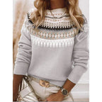 Knit Sweater Women's Fair Isle Pattern Long Sleeve Pullover Blue – Casual, Office, Holiday, Gift