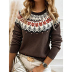 Knit Sweater Women's Fair Isle Pattern Long Sleeve Pullover Blue – Casual, Office, Holiday, Gift