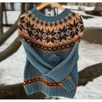 Knit Sweater Women's Fair Isle Pattern Long Sleeve Pullover Blue – Casual, Office, Holiday, Gift