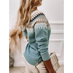 Knit Sweater Women's Fair Isle Pattern Long Sleeve Pullover Blue – Casual, Office, Holiday, Gift