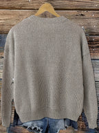Knit Sweater Women's Floral Embroidered Long-Sleeve Crewneck Pullover – Casual, Office Daily Wear