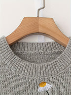 Knit Sweater Women's Floral Embroidered Long-Sleeve Crewneck Pullover – Casual, Office Daily Wear