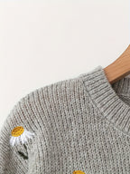 Knit Sweater Women's Floral Embroidered Long-Sleeve Crewneck Pullover – Casual, Office Daily Wear