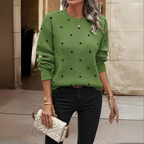 Knit Sweater Women's Polka-Dot Crew Neck Long Sleeve Pullover – Casual, Office, Fall, Gift
