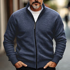 Knit Zip Cardigan Men's Stand Collar Sweater Jacket with Pockets – Casual, Office