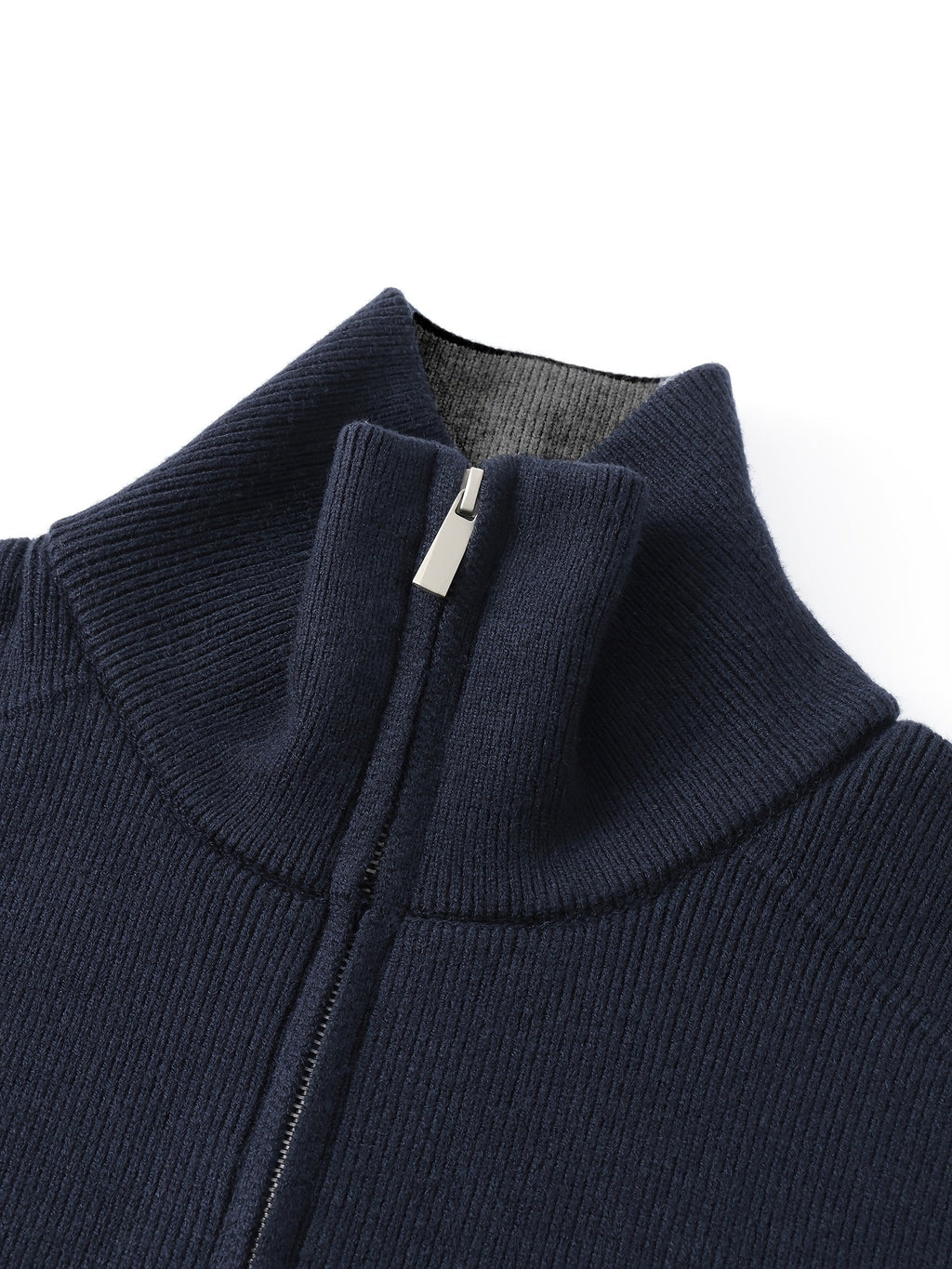 Knit Zip-Up Cardigan Men's Navy High-Neck Collar Sweater Jacket – Casual, Office