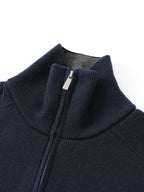 Knit Zip-Up Cardigan Men's Navy High-Neck Collar Sweater Jacket – Casual, Office
