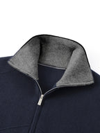 Knit Zip-Up Cardigan Men's Navy High-Neck Collar Sweater Jacket – Casual, Office