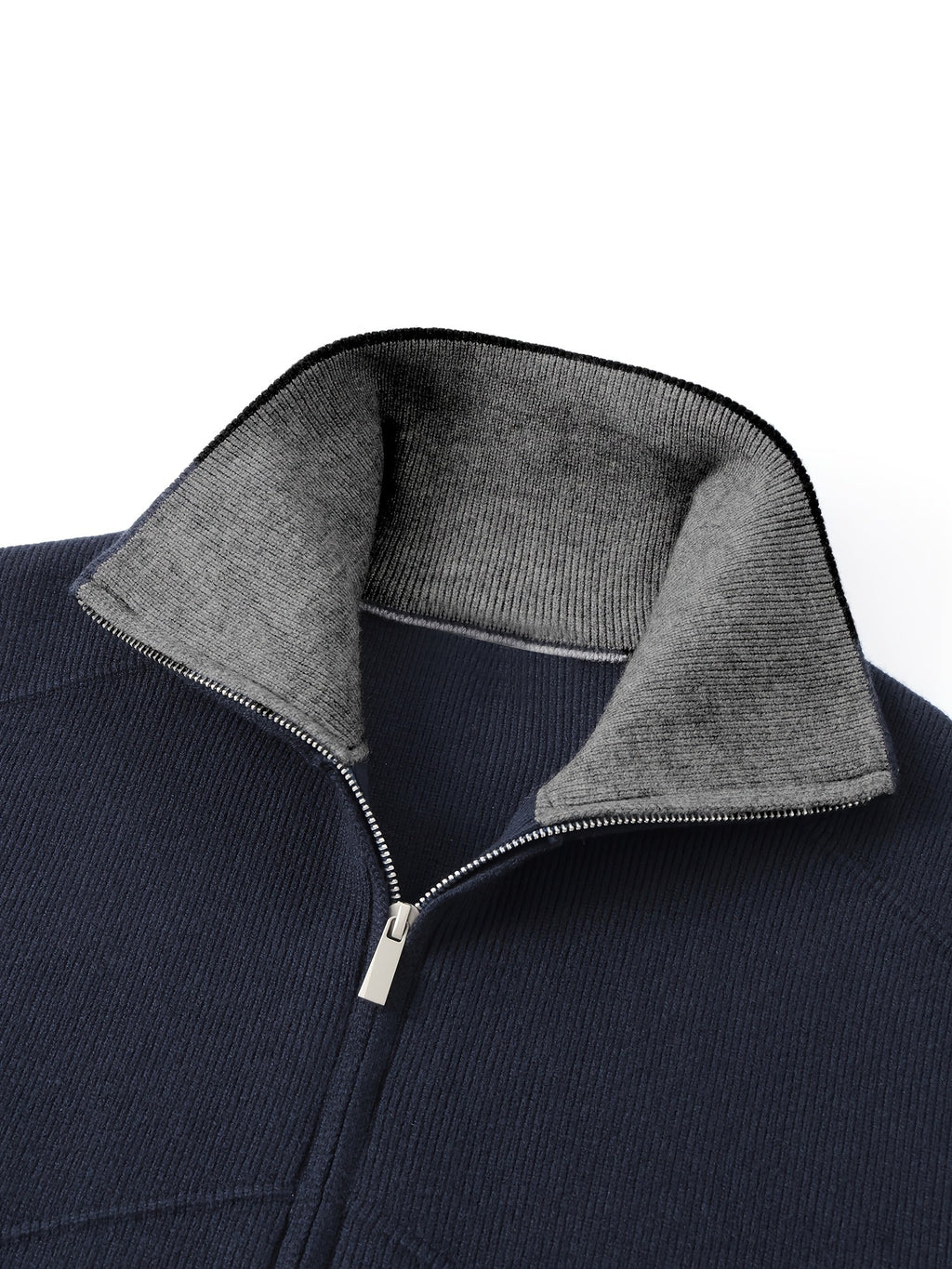 Knit Zip-Up Cardigan Men's Navy High-Neck Sweater Jacket – Casual, Office · Faylori