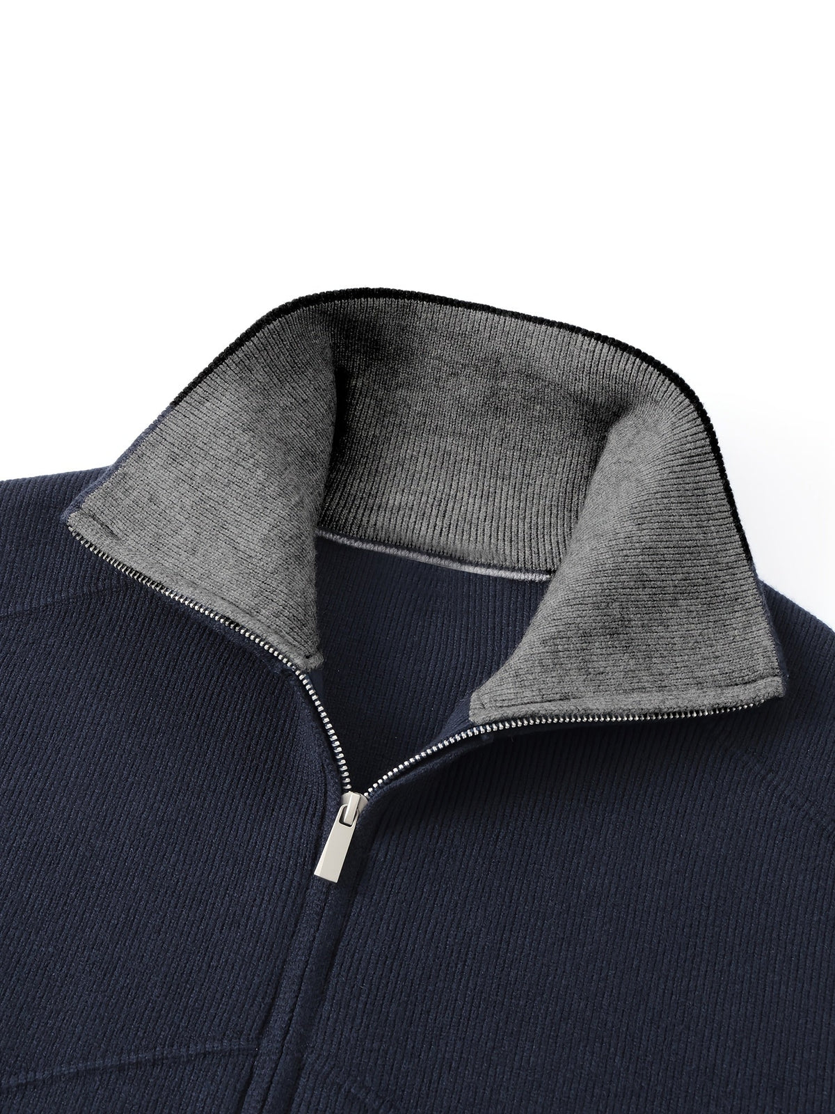 Knit Zip-Up Cardigan Men's Navy High-Neck Sweater Jacket – Casual, Office · Faylori