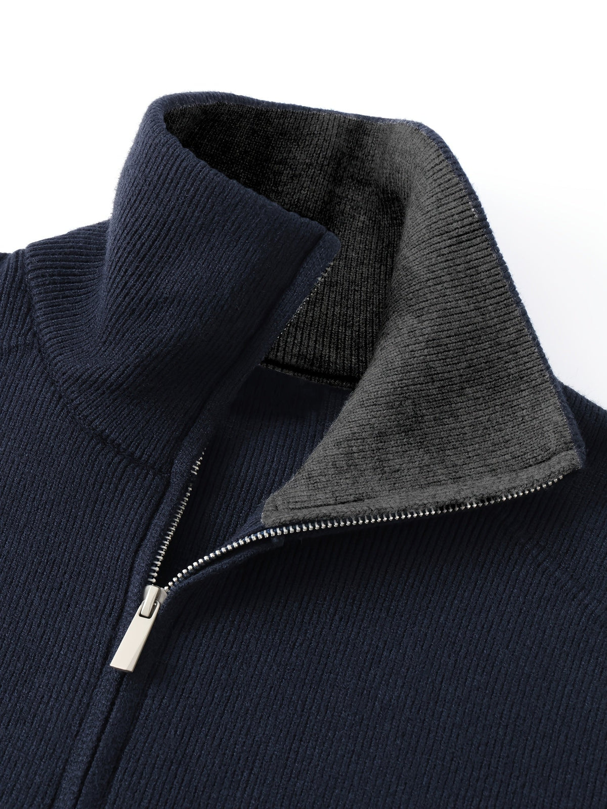 Knit Zip-Up Cardigan Men's Navy High-Neck Sweater Jacket – Casual, Office · Faylori