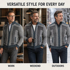 Knit Zip-Up Cardigan Men's Stand Collar Color Block Fleece-Lined Sweater Jacket – Casual, Winter Warmth