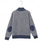 Knit Zip-Up Cardigan Men's Stand Collar Color Block Fleece-Lined Sweater Jacket – Casual, Winter Warmth