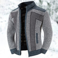 Knit Zip-Up Cardigan Men's Stand Collar Color Block Fleece-Lined Sweater Jacket – Casual, Winter Warmth