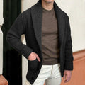 Knitted Shawl Collar Cardigan Men's Ribbed Button-Up with Pockets – Casual, Office