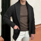 Knitted Shawl Collar Cardigan Men's Ribbed Button-Up with Pockets – Casual, Office