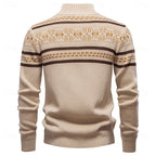 Knitted Zip-Up Cardigan Men's Fair Isle Pattern Stand Collar Sweater – Casual, Holiday Gift