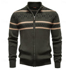 Knitted Zip-Up Cardigan Men's Fair Isle Pattern Stand Collar Sweater – Casual, Holiday Gift