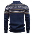 Knitted Zip-Up Cardigan Men's Fair Isle Pattern Stand Collar Sweater – Casual, Holiday Gift