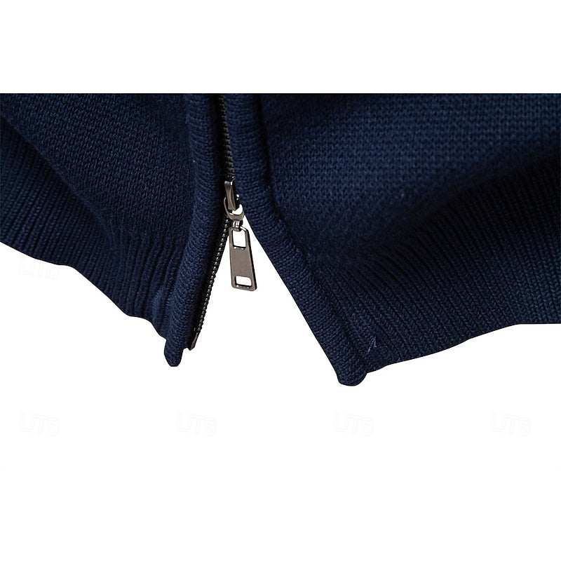 Knitted Zip-Up Cardigan Men's Fair Isle Pattern Stand Collar Sweater – Casual, Holiday Gift