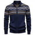 Knitted Zip-Up Cardigan Men's Fair Isle Pattern Stand Collar Sweater – Casual, Holiday Gift