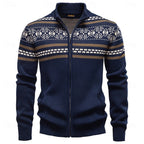 Knitted Zip-Up Cardigan Men's Fair Isle Pattern Stand Collar Sweater – Casual, Holiday Gift