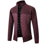Knitted Zip-Up Cardigan Men's Stand Collar Quilted Fleece-Lined Jacket – Casual, Office