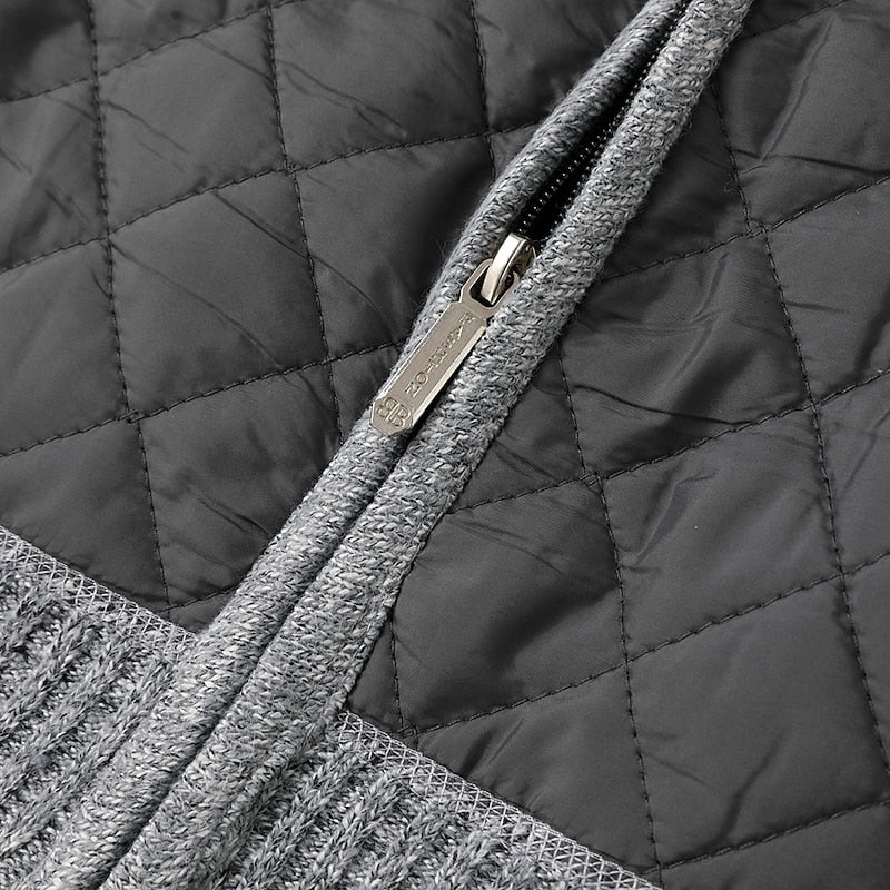Knitted Zip-Up Cardigan Men's Stand Collar Quilted Fleece-Lined Jacket – Casual, Office