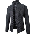 Knitted Zip-Up Cardigan Men's Stand Collar Quilted Fleece-Lined Jacket – Casual, Office