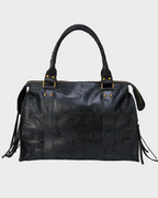 Leather Handbag Black Distressed with Tassel Zip Pocket Women's Satchel – Casual, Office
