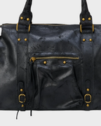 Leather Handbag Black Distressed with Tassel Zip Pocket Women's Satchel – Casual, Office