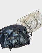 Leather Handbag Black Distressed with Tassel Zip Pocket Women's Satchel – Casual, Office