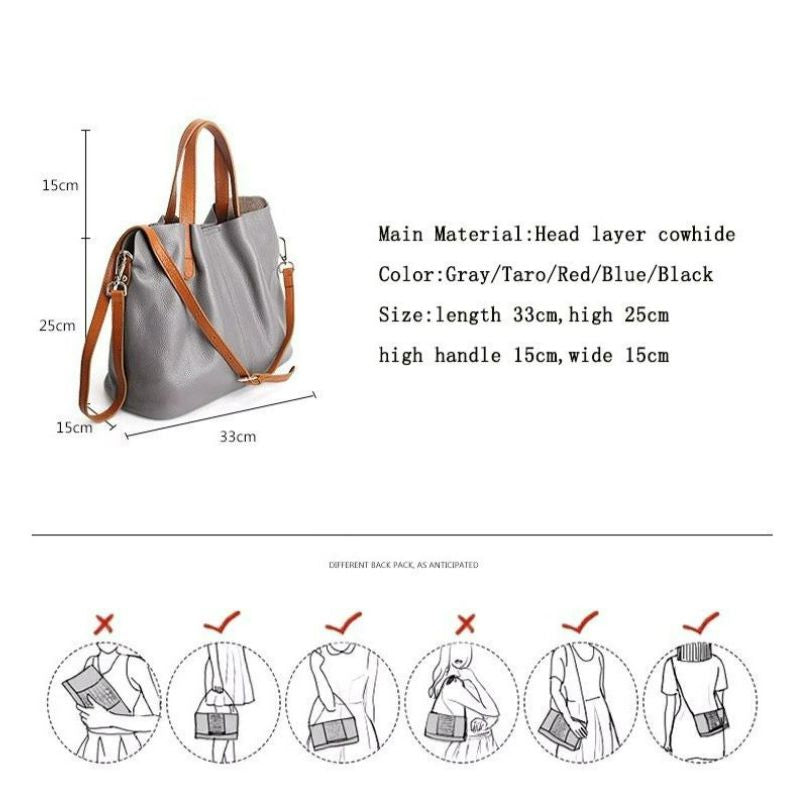 Leather Handbag Blue Litchi Grain Cowhide Women's Tote Bag – Office, Everyday · Faylori