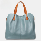 Leather Handbag Blue Litchi Grain Cowhide Women's Tote Bag – Office, Everyday · Faylori