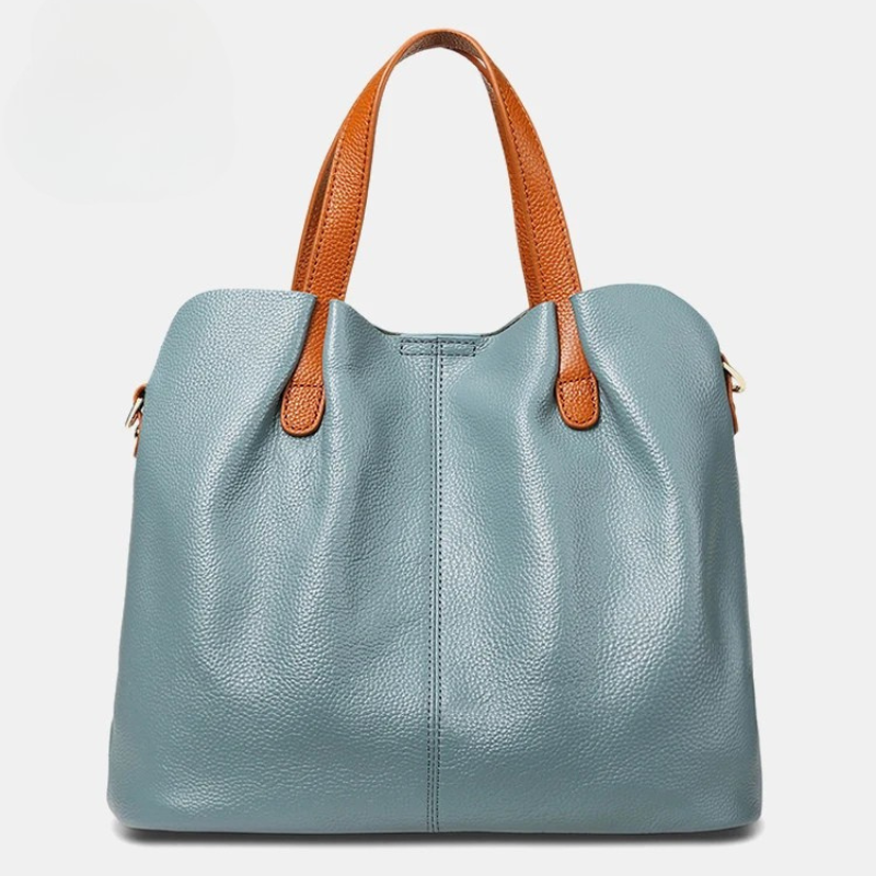 Leather Handbag Blue Litchi Grain Cowhide Women's Tote Bag – Office, Everyday · Faylori
