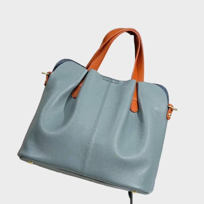 Leather Handbag Blue Litchi Grain Cowhide Women's Tote Bag – Office, Everyday · Faylori