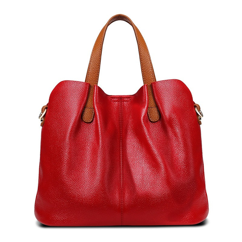 Leather Handbag Blue Litchi Grain Cowhide Women's Tote Bag – Office, Everyday · Faylori