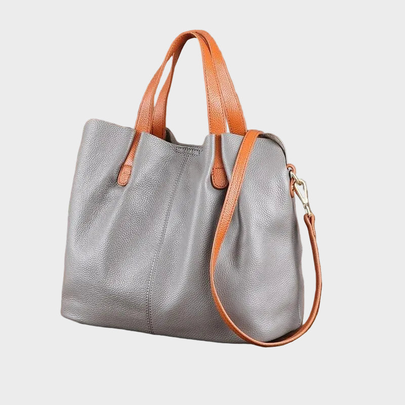 Leather Handbag Blue Litchi Grain Cowhide Women's Tote Bag – Office, Everyday · Faylori