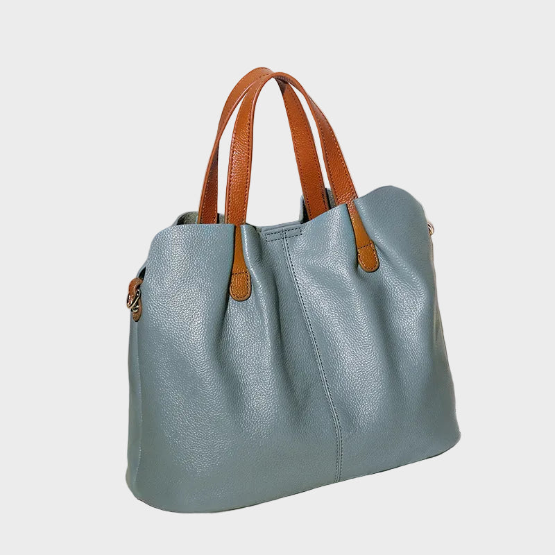 Leather Handbag Blue Litchi Grain Cowhide Women's Tote Bag – Office, Everyday · Faylori