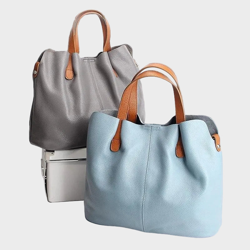 Leather Handbag Blue Litchi Grain Cowhide Women's Tote Bag – Office, Everyday · Faylori