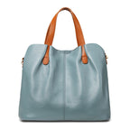 Leather Handbag Blue Litchi Grain Cowhide Women's Tote Bag – Office, Everyday · Faylori